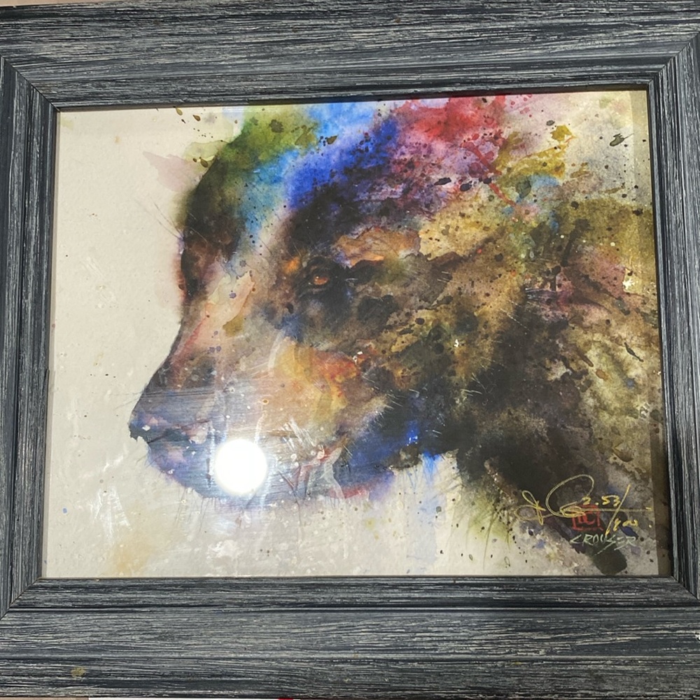 Dean Crouser Signed Paper Art of A Bear. 8x10 with frame